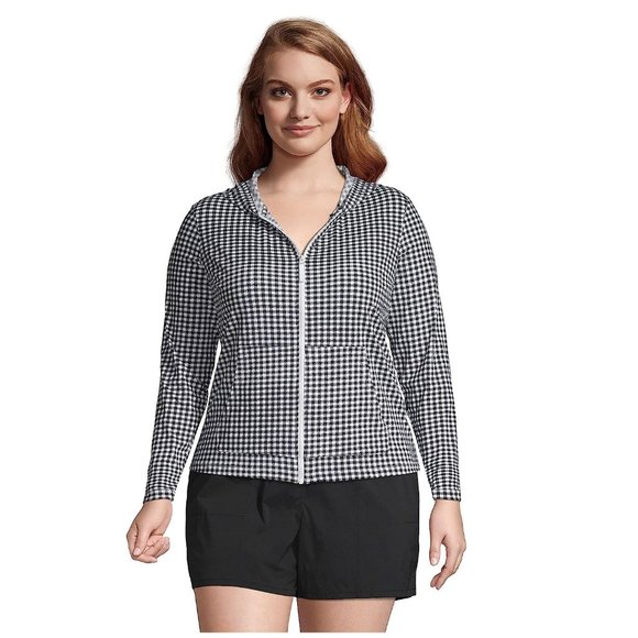 NWT Lands' End Women's Hoodie Swim Tee UPF 50 Rashguard Medium Petite $70 4B282 - Picture 1 of 2